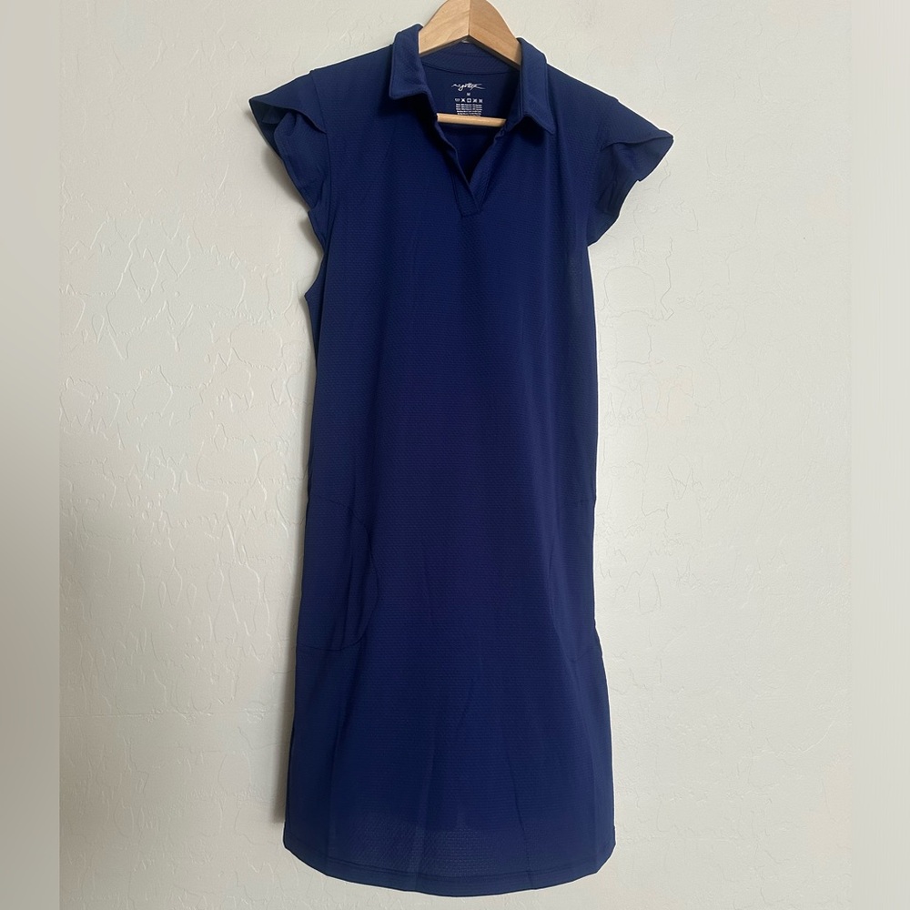 GOTTEX Navy Golf Tennis Polo Flutter Sleeve Dress Size M Medium NEW
